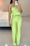 hulianfu Sweet Elegant Solid Flounce Square Collar Sleeveless Two Pieces
