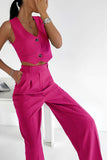 hulianfu Casual Solid Buttons V Neck Sleeveless Two Pieces