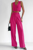 hulianfu Casual Solid Buttons V Neck Sleeveless Two Pieces