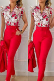 hulianfu Casual Print Patchwork Half A Turtleneck Short Sleeve Two Pieces(14 Colors)