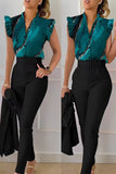 hulianfu Casual Print Patchwork Half A Turtleneck Short Sleeve Two Pieces(14 Colors)