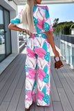 hulianfu Casual Street Floral Patchwork V Neck Half Sleeve Two Pieces(3 Colors)