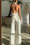 hulianfu Sexy Casual Solid Frenulum Backless Halter Sleeveless Two Pieces