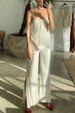 hulianfu Sexy Casual Solid Frenulum Backless Halter Sleeveless Two Pieces