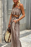 hulianfu Casual College Geometric Print Patchwork Sleeveless Two Pieces