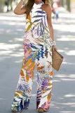 hulianfu Casual Print Backless Halter Sleeveless Two Pieces(10 Colors)