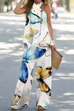 hulianfu Casual Print Backless Halter Sleeveless Two Pieces(10 Colors)