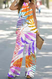 hulianfu Casual Print Backless Halter Sleeveless Two Pieces(10 Colors)