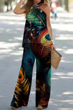 hulianfu Casual Print Backless Halter Sleeveless Two Pieces(10 Colors)