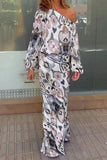 hulianfu Sexy Floral Asymmetrical Oblique Collar Long Sleeve Two Pieces(7 Colors)
