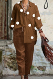 hulianfu Casual Polka Dot Printing Turndown Collar Long Sleeve Two Pieces