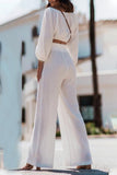hulianfu Casual Simplicity Solid Fold Off the Shoulder Long Sleeve Two Pieces