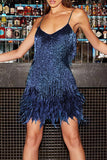 hulianfu Sexy Solid Tassel Feathers V Neck Pencil Skirt Dresses(9 Colors)
