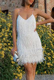 hulianfu Sexy Solid Tassel Feathers V Neck Pencil Skirt Dresses(9 Colors)