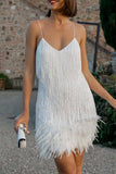 hulianfu Sexy Solid Tassel Feathers V Neck Pencil Skirt Dresses(9 Colors)