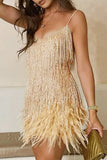 hulianfu Sexy Solid Tassel Feathers V Neck Pencil Skirt Dresses(9 Colors)