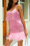 hulianfu Sexy Solid Tassel Feathers V Neck Pencil Skirt Dresses(9 Colors)