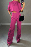 hulianfu Casual Simplicity Solid Ripped Pocket Half A Turtleneck Half Sleeve Two Pieces