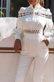 hulianfu Celebrities Elegant Solid Lace Patchwork Half A Turtleneck Long Sleeve Two Pieces