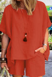 hulianfu Casual Solid Patchwork O Neck Short Sleeve Two Pieces(4 Colors)