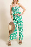 hulianfu Casual Sweet Floral Stringy Selvedge Strapless Sleeveless Two Pieces