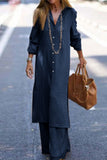 hulianfu Casual Solid Buttons Turndown Collar Long Sleeve Two Pieces(3 Colors)