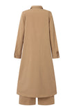 hulianfu Casual Solid Buttons Turndown Collar Long Sleeve Two Pieces(3 Colors)