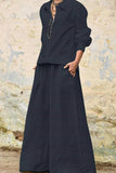 hulianfu Casual Solid Pocket Turndown Collar Long Sleeve Two Pieces