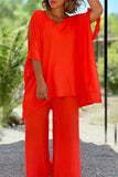 hulianfu Casual Simplicity Solid Frenulum V Neck Half Sleeve Two Pieces