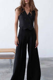 hulianfu Casual Solid V Neck Sleeveless Two Pieces