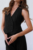 hulianfu Casual Solid V Neck Sleeveless Two Pieces