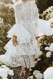 hulianfu Elegant Solid Hollowed Out Patchwork O Neck Princess Dresses
