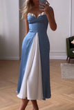 hulianfu Elegant Print Solid Patchwork Slit V Neck A Line Dresses