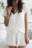 hulianfu Street Living Solid Patchwork V Neck Short Sleeve Two Pieces