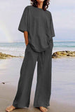 hulianfu Casual Living Solid O Neck Short Sleeve Two Pieces(11 Colors)