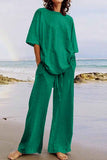 hulianfu Casual Living Solid O Neck Short Sleeve Two Pieces(11 Colors)