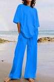 hulianfu Casual Living Solid O Neck Short Sleeve Two Pieces(11 Colors)