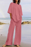 hulianfu Casual Living Solid O Neck Short Sleeve Two Pieces(11 Colors)