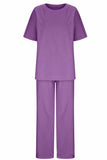 hulianfu Casual Living Solid O Neck Short Sleeve Two Pieces(11 Colors)