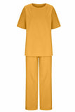 hulianfu Casual Living Solid O Neck Short Sleeve Two Pieces(11 Colors)