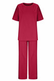 hulianfu Casual Living Solid O Neck Short Sleeve Two Pieces(11 Colors)