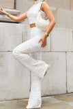 hulianfu Sexy Street Solid Fold O Neck Sleeveless Two Pieces