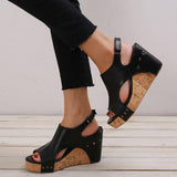 hulianfu Casual Simplicity Patchwork Fish Mouth Wedges Shoes
