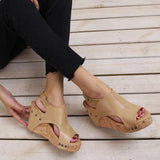 hulianfu Casual Simplicity Patchwork Fish Mouth Wedges Shoes