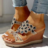 hulianfu Casual Rhinestone Opend Wedges Shoes