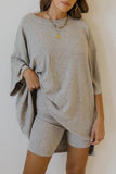 hulianfu Casual Simplicity Solid O Neck Three Quarter Two Pieces