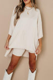 hulianfu Casual Simplicity Solid O Neck Three Quarter Two Pieces
