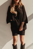hulianfu Casual Simplicity Solid O Neck Three Quarter Two Pieces