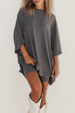hulianfu Casual Simplicity Solid O Neck Three Quarter Two Pieces