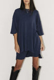 hulianfu Casual Simplicity Solid O Neck Three Quarter Two Pieces